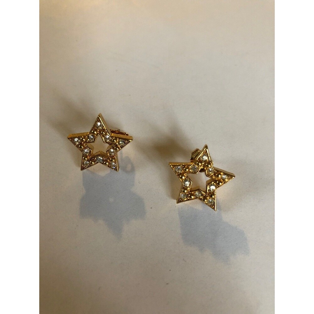 Gorgeous Vintage Signed Avon Goldtone Rhinestone Crystal Star Earrings